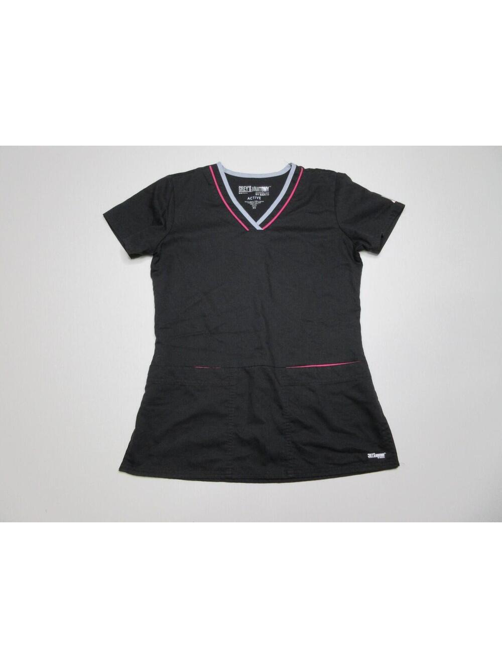 Grey's Anatomy Womens Regular Fit V-Neck Top Short Sleeve Size XS Black